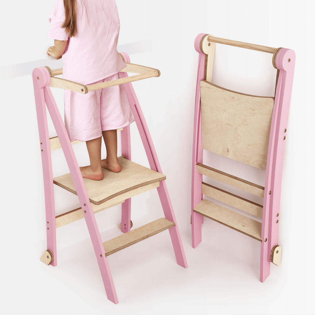 Torre de aprendizaje: Taburete plegable para niños pequeños - Rosa