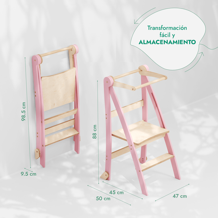 Torre de aprendizaje: Taburete plegable para niños pequeños - Rosa