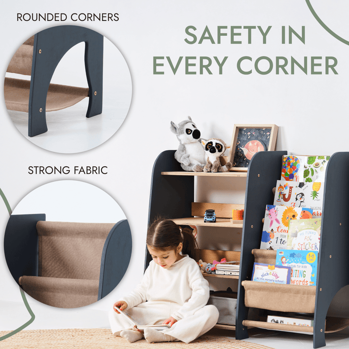 Estanterías de madera Montessori 2en1: estantería para libros y juguetes