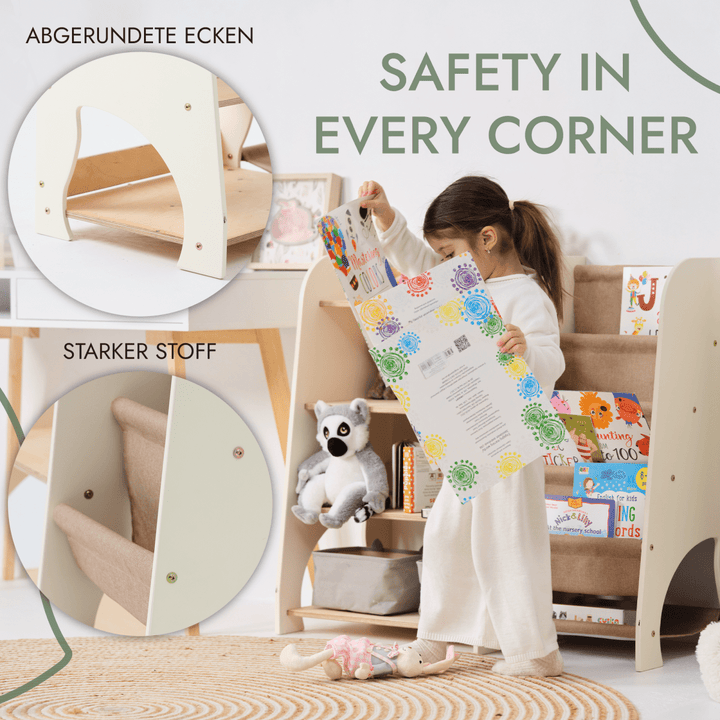 Estanterías de madera Montessori 2en1: estantería para libros y juguetes